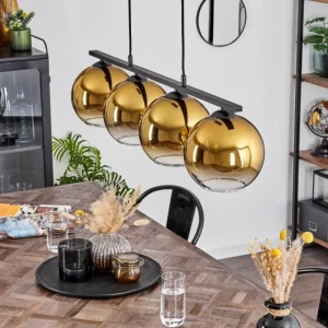 hofstein Suspension Verre 20 cm Koyoto Or, 4 lumières* Lampes En Verre