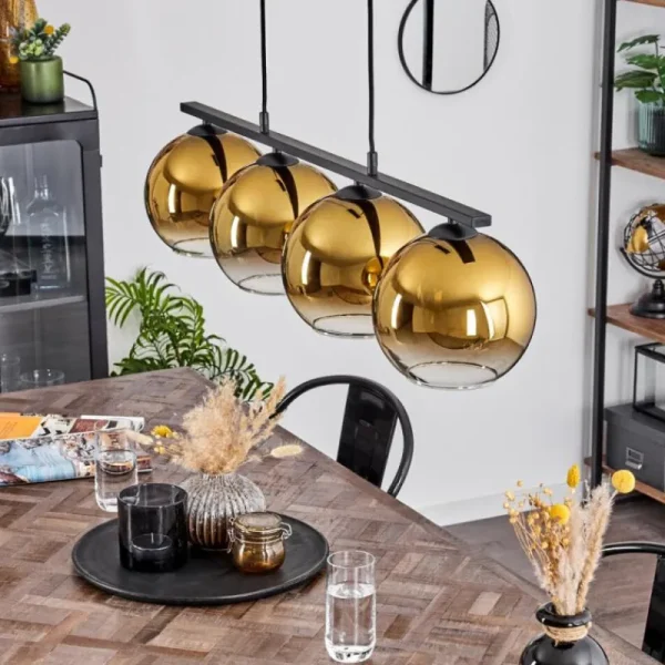 hofstein Suspension Verre 20 cm Koyoto Or, 4 lumières* Lampes En Verre