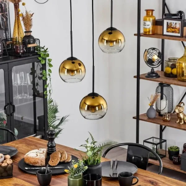 hofstein Suspension Verre 15 cm Koyoto Or, Clair, 3 lumières* Lampes En Verre