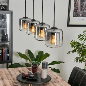 hofstein Suspension Verre 15 cm Lauden Clair, Fumé, 4 lumières* Lampes Modernes