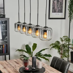 hofstein Suspension Verre 15 cm Lauden Clair, Fumé, 5 lumières* Lampes Modernes