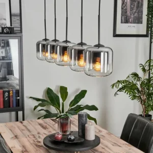 hofstein Suspension Verre 15 cm Lauden Chrome, Clair, Fumé, 5 lumières* Lampes Modernes