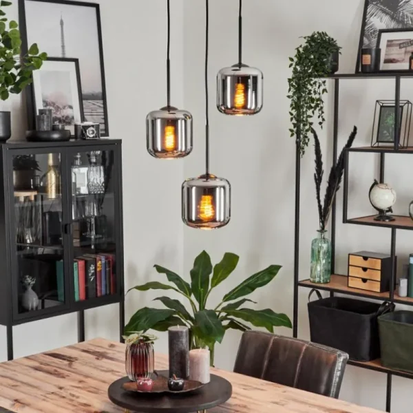 hofstein Suspension Verre 15 cm Lauden Chrome, Fumé, 3 lumières* Lampes Modernes