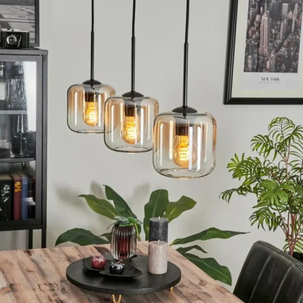 hofstein Suspension Verre 15 cm Lauden Ambre, Clair, 3 lumières* Lampes En Verre