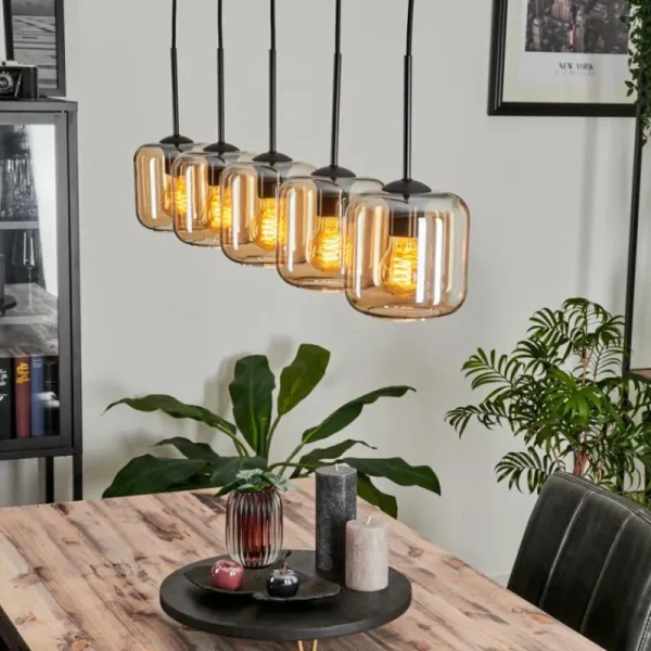 hofstein Suspension Verre 15 cm Lauden Ambre, 5 lumières* Lampes En Verre