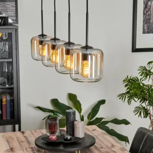 hofstein Suspension Verre 15 cm Lauden Ambre, Clair, 4 lumières* Lampes En Verre