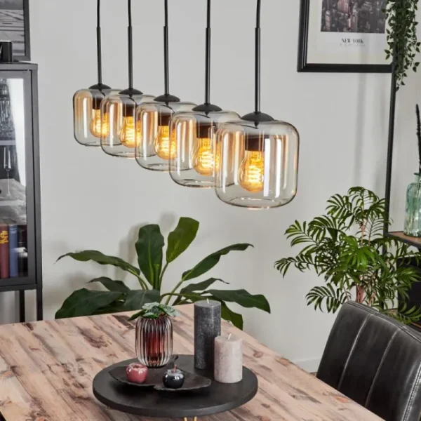 hofstein Suspension Verre 15 cm Lauden Ambre, Clair, 5 lumières* Lampes En Verre