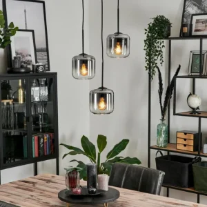 hofstein Suspension Verre 15 cm Lauden Clair, Fumé, 3 lumières* Lampes Modernes