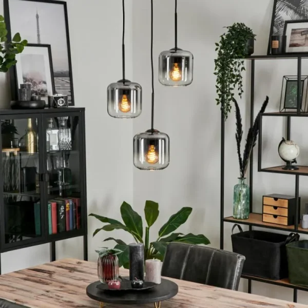 hofstein Suspension Verre 15 cm Lauden Clair, Fumé, 3 lumières* Lampes Modernes