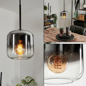hofstein Suspension Verre 15 cm Lauden Chrome, Clair, Fumé, 1 lumière* Lampes Modernes