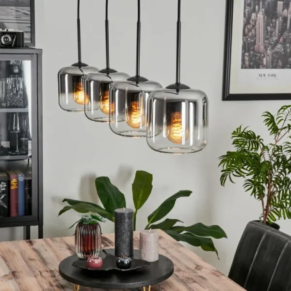 hofstein Suspension Verre 15 cm Lauden Chrome, Clair, Fumé, 4 lumières* Lampes Modernes