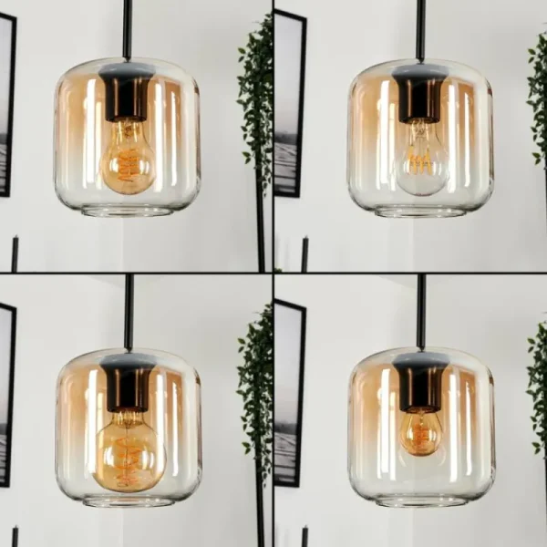 hofstein Suspension Verre 15 cm Lauden Ambre, Clair, 4 lumières* Lampes En Verre