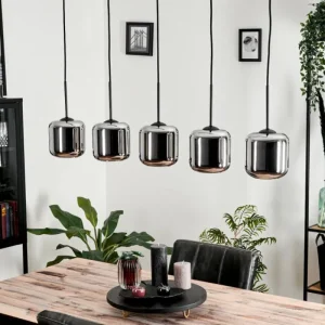 hofstein Suspension Verre 15 cm Lauden Chrome, Fumé, 5 lumières* Lampes Modernes
