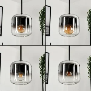 hofstein Suspension Verre 15 cm Lauden Chrome, Clair, Fumé, 4 lumières* Lampes Modernes