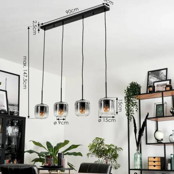 hofstein Suspension Verre 15 cm Lauden Clair, Fumé, 4 lumières* Lampes Modernes