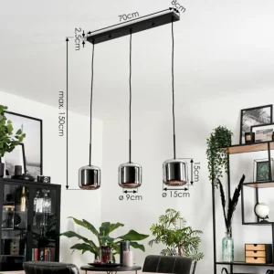 hofstein Suspension Verre 15 cm Lauden Chrome, Fumé, 3 lumières* Lampes Modernes