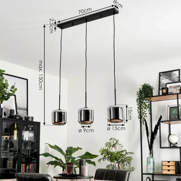 hofstein Suspension Verre 15 cm Lauden Chrome, Fumé, 3 lumières* Lampes Modernes