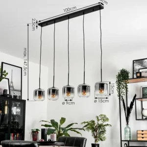 hofstein Suspension Verre 15 cm Lauden Clair, Fumé, 5 lumières* Lampes Modernes
