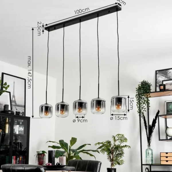 hofstein Suspension Verre 15 cm Lauden Clair, Fumé, 5 lumières* Lampes Modernes