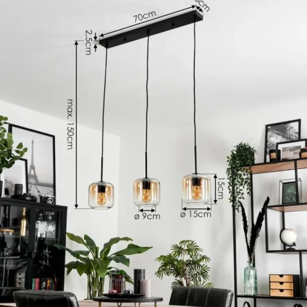 hofstein Suspension Verre 15 cm Lauden Ambre, Clair, 3 lumières* Lampes En Verre