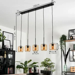 hofstein Suspension Verre 15 cm Lauden Ambre, 5 lumières* Lampes En Verre