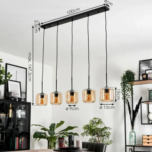 hofstein Suspension Verre 15 cm Lauden Ambre, 5 lumières* Lampes En Verre