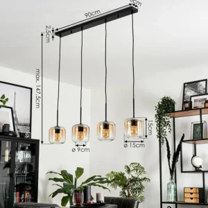 hofstein Suspension Verre 15 cm Lauden Ambre, Clair, 4 lumières* Lampes En Verre