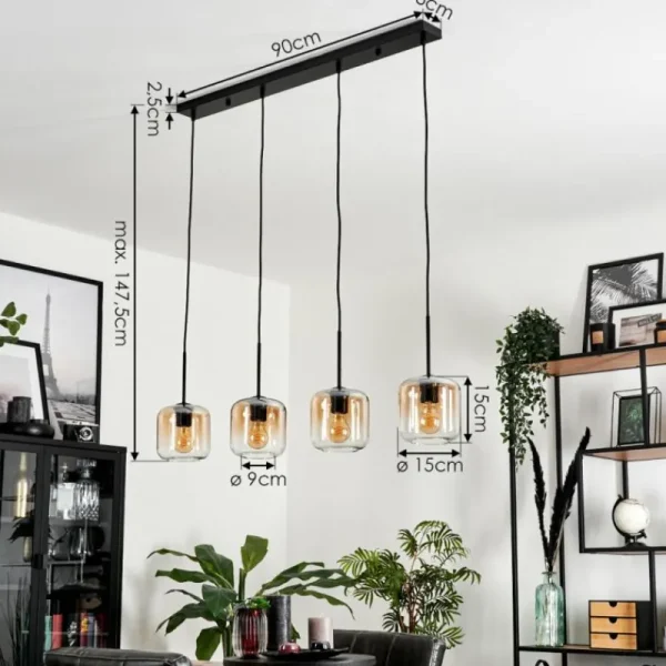hofstein Suspension Verre 15 cm Lauden Ambre, Clair, 4 lumières* Lampes En Verre
