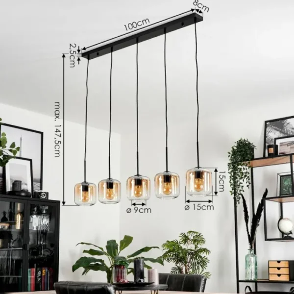 hofstein Suspension Verre 15 cm Lauden Ambre, Clair, 5 lumières* Lampes En Verre