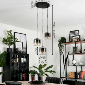 hofstein Suspension Verre 15 cm Lauden Clair, Fumé, 3 lumières* Lampes Modernes