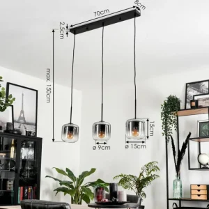 hofstein Suspension Verre 15 cm Lauden Clair, Fumé, 3 lumières* Lampes Modernes