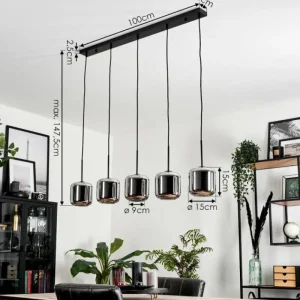 hofstein Suspension Verre 15 cm Lauden Chrome, Fumé, 5 lumières* Lampes Modernes