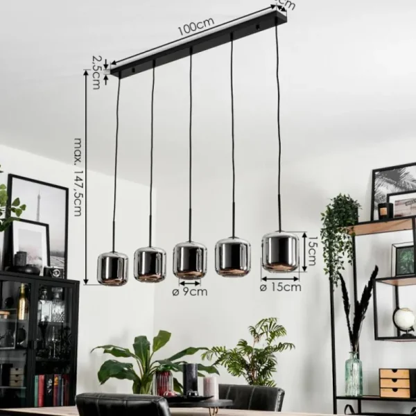 hofstein Suspension Verre 15 cm Lauden Chrome, Fumé, 5 lumières* Lampes Modernes