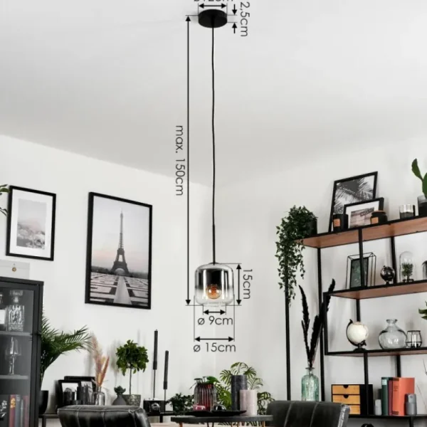 hofstein Suspension Verre 15 cm Lauden Chrome, Clair, Fumé, 1 lumière* Lampes Modernes
