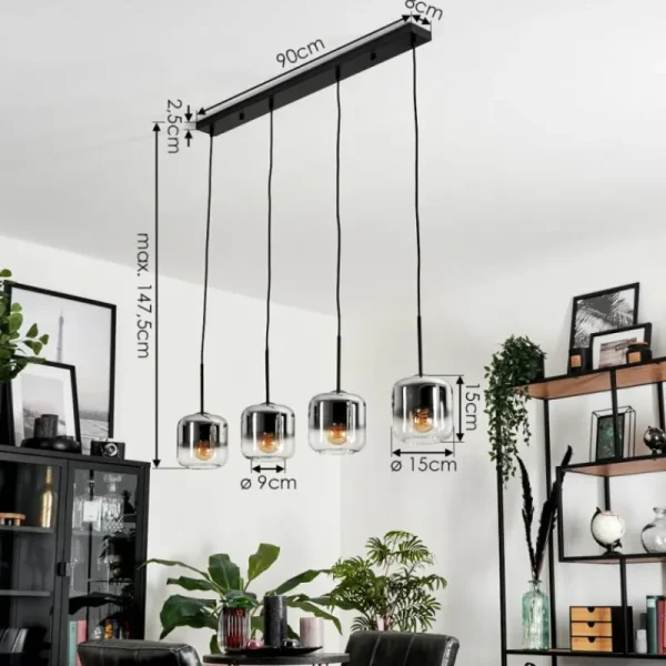 hofstein Suspension Verre 15 cm Lauden Chrome, Clair, Fumé, 4 lumières* Lampes Modernes