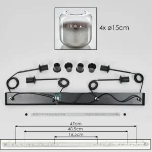 hofstein Suspension Verre 15 cm Lauden Clair, Fumé, 4 lumières* Lampes Modernes