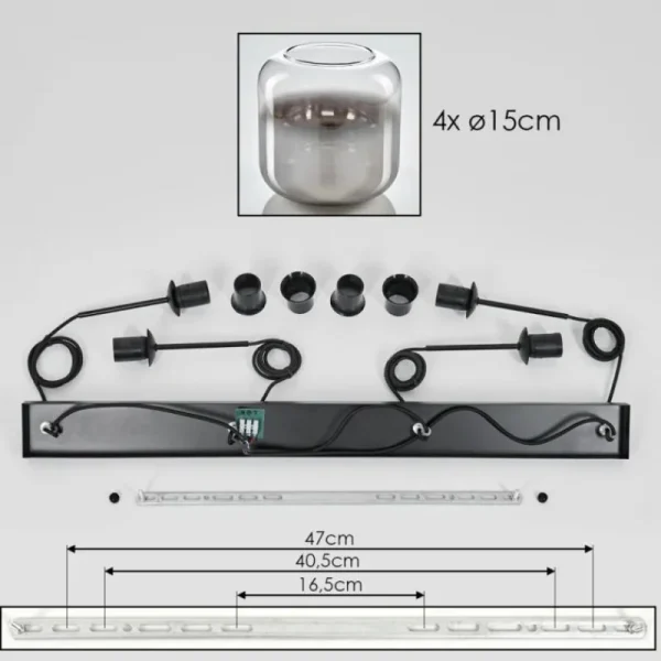 hofstein Suspension Verre 15 cm Lauden Clair, Fumé, 4 lumières* Lampes Modernes