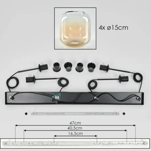 hofstein Suspension Verre 15 cm Lauden Ambre, Clair, 4 lumières* Lampes En Verre