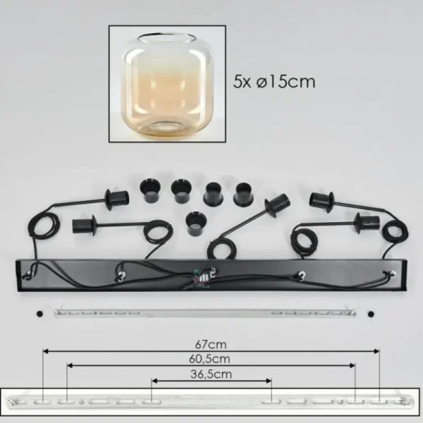 hofstein Suspension Verre 15 cm Lauden Ambre, Clair, 5 lumières* Lampes En Verre