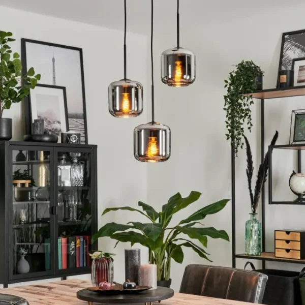hofstein Suspension Verre 15 cm Lauden Chrome, Fumé, 3 lumières* Lampes Modernes
