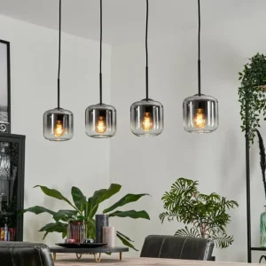 hofstein Suspension Verre 15 cm Lauden Clair, Fumé, 4 lumières* Lampes Modernes