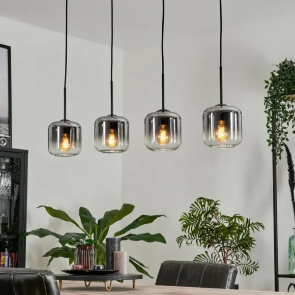hofstein Suspension Verre 15 cm Lauden Clair, Fumé, 4 lumières* Lampes Modernes