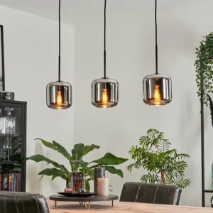 hofstein Suspension Verre 15 cm Lauden Chrome, Fumé, 3 lumières* Lampes Modernes