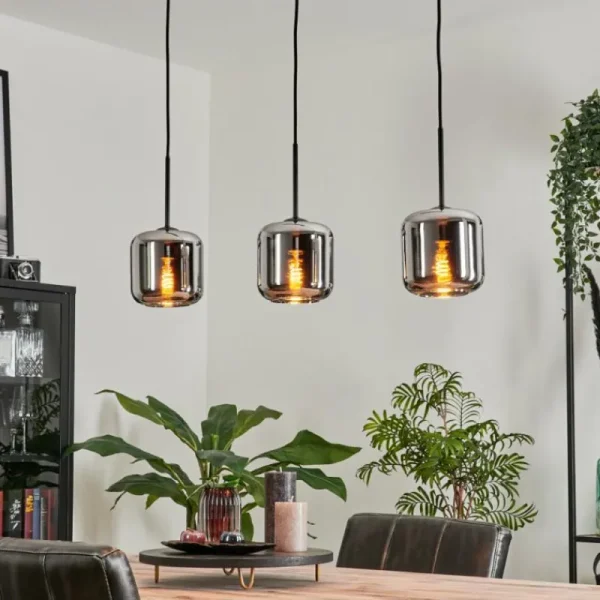 hofstein Suspension Verre 15 cm Lauden Chrome, Fumé, 3 lumières* Lampes Modernes