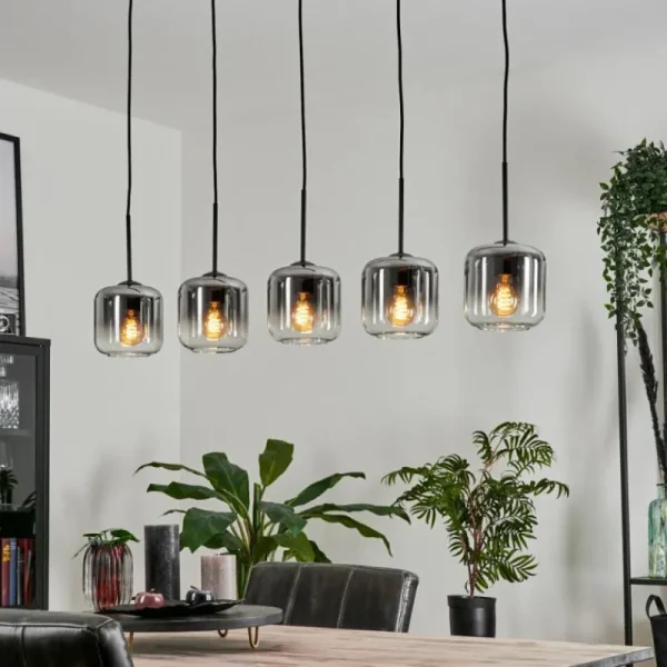 hofstein Suspension Verre 15 cm Lauden Clair, Fumé, 5 lumières* Lampes Modernes