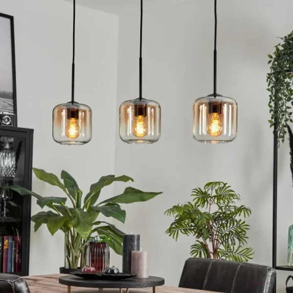 hofstein Suspension Verre 15 cm Lauden Ambre, Clair, 3 lumières* Lampes En Verre