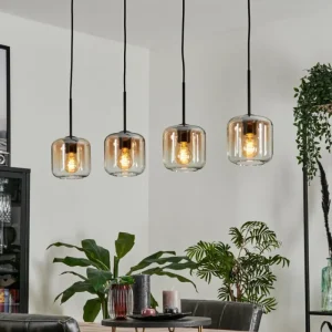 hofstein Suspension Verre 15 cm Lauden Ambre, Clair, 4 lumières* Lampes En Verre