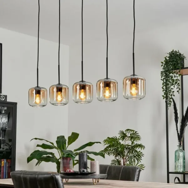 hofstein Suspension Verre 15 cm Lauden Ambre, Clair, 5 lumières* Lampes En Verre