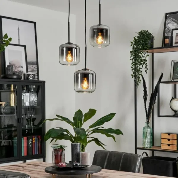 hofstein Suspension Verre 15 cm Lauden Clair, Fumé, 3 lumières* Lampes Modernes