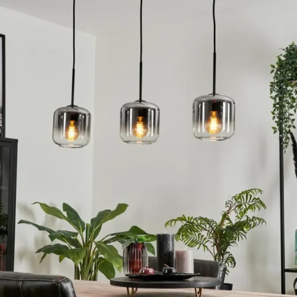 hofstein Suspension Verre 15 cm Lauden Clair, Fumé, 3 lumières* Lampes Modernes